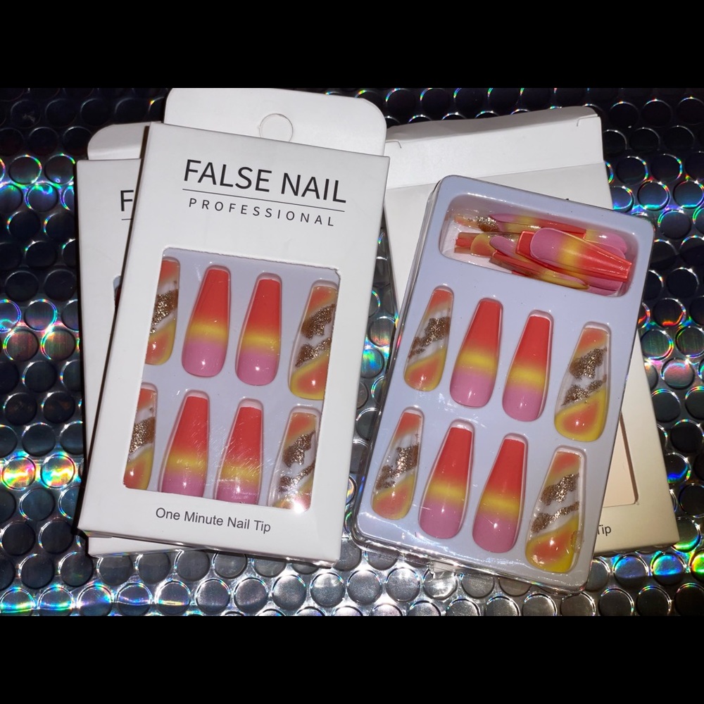 🧡💛Orange & Yellow Glitter Ombré Press On Nails